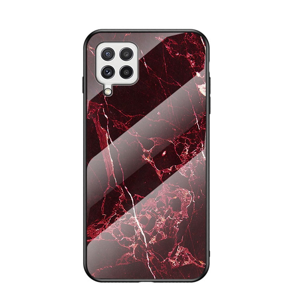 Hærdet Glas Marmormønster Stødsikkert Hybrid Beskyttende Telefoncover i Hård PC og Blød TPU til Samsung Galaxy A22 4G (EU Version)