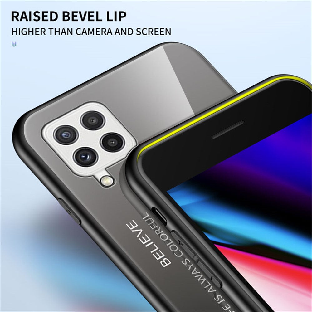Tempered Glass Design Gradient Color Pattern TPU Frame Hybrid Shockproof Phone Case for Samsung Galaxy A22 4G (EU Version)