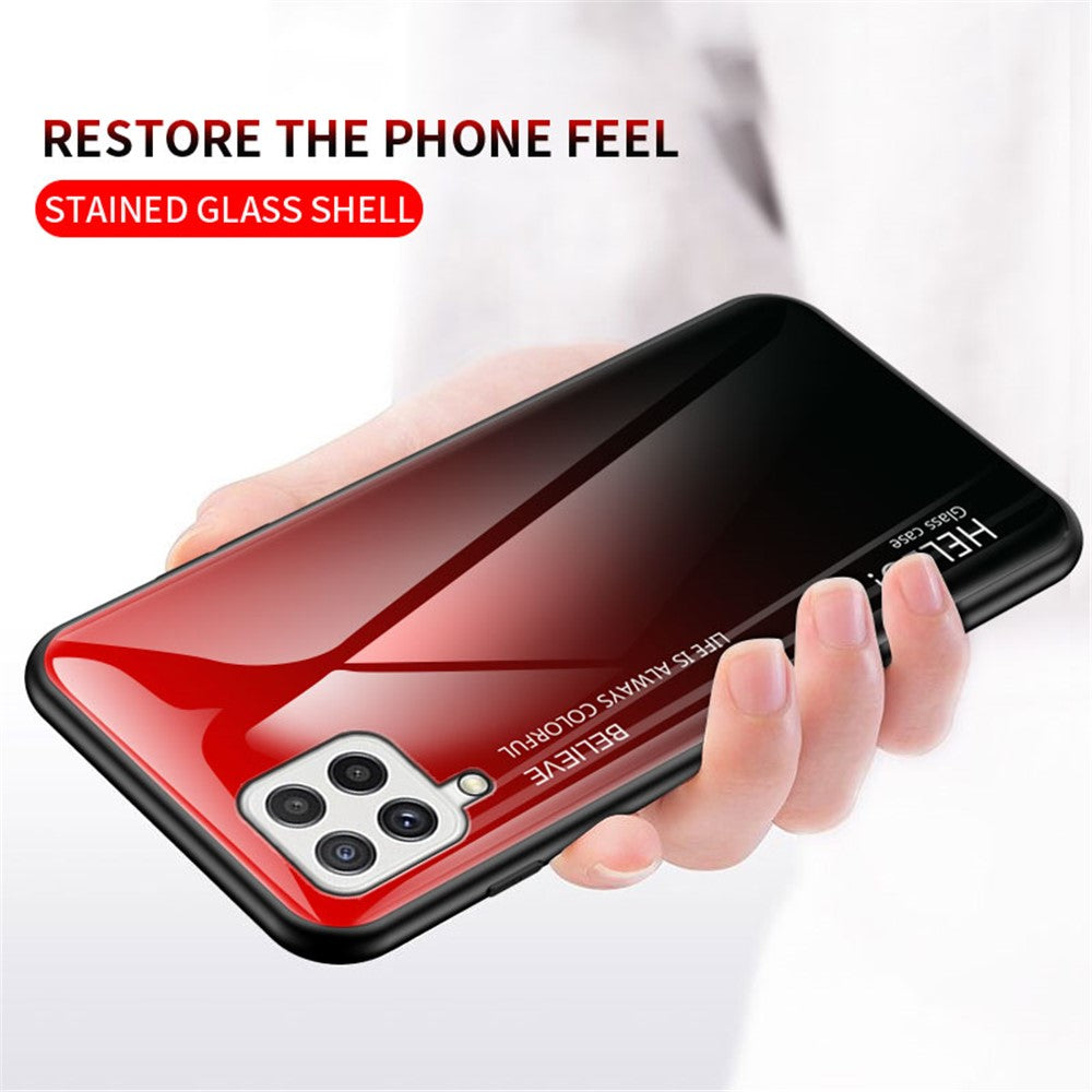 Tempered Glass Design Gradient Color Pattern TPU Frame Hybrid Shockproof Phone Case for Samsung Galaxy A22 4G (EU Version)