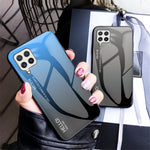 Tempered Glass Design Gradient Color Pattern TPU Frame Hybrid Shockproof Phone Case for Samsung Galaxy A22 4G (EU Version)