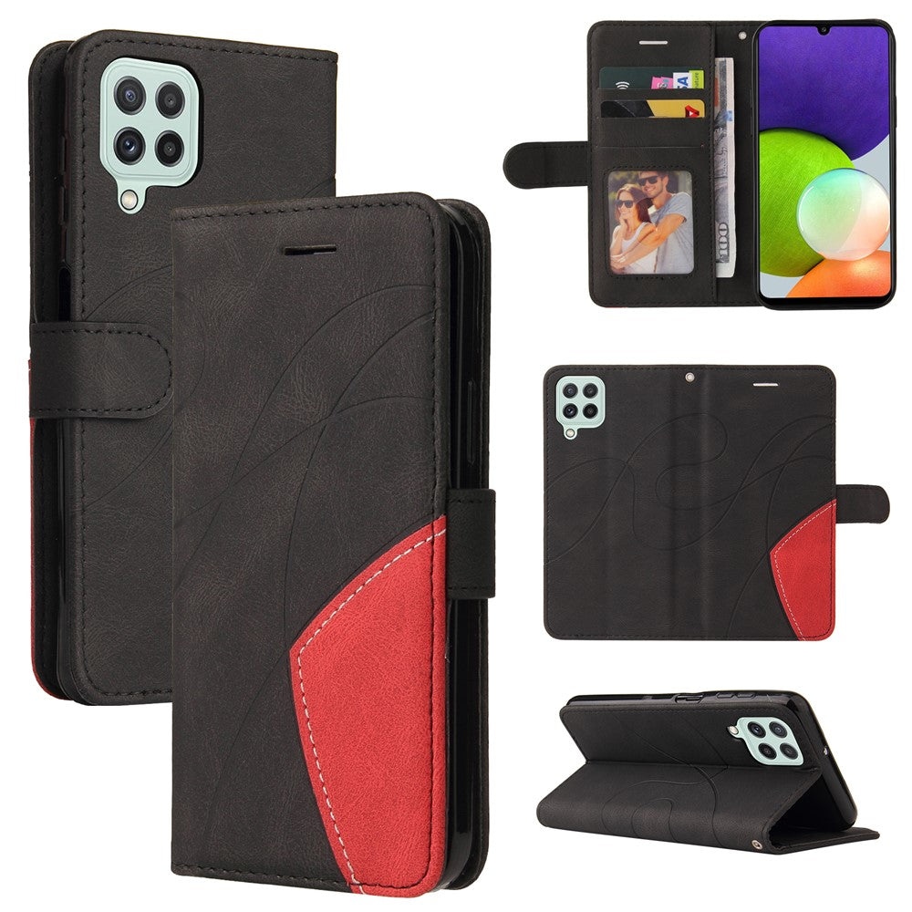 Til Samsung Galaxy A22 4G (EU-version) Lædercover Pung Stand Farve Splejsning Telefoncover