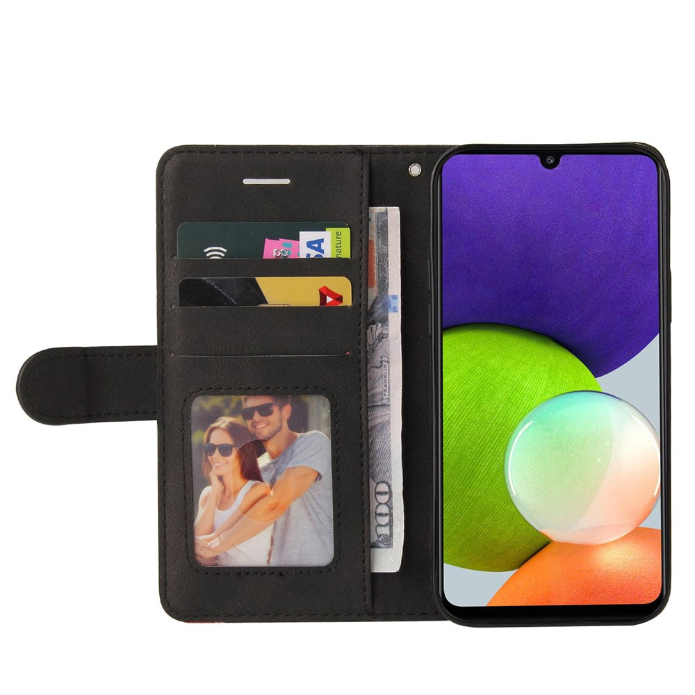 Til Samsung Galaxy A22 4G (EU-version) Lædercover Pung Stand Farve Splejsning Telefoncover