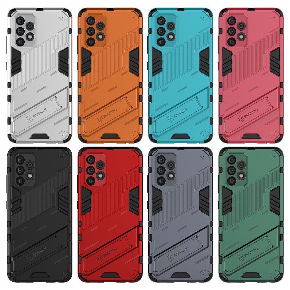 Kraftigt, Stødabsorberende Hybrid Cover i Hård PC og Blød TPU med Foldbar Støttefod til Samsung Galaxy A32 4G (EU Version)