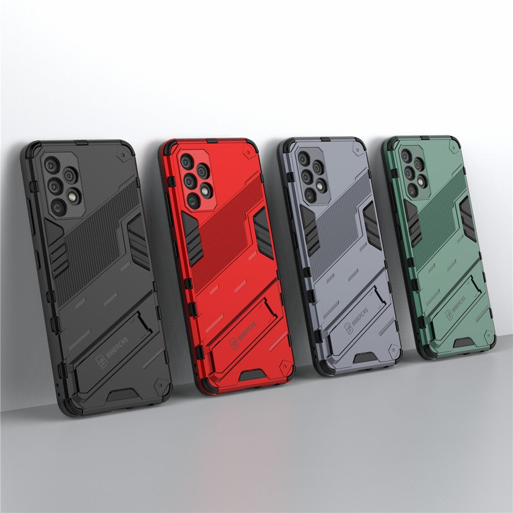 Kraftigt, Stødabsorberende Hybrid Cover i Hård PC og Blød TPU med Foldbar Støttefod til Samsung Galaxy A32 4G (EU Version)