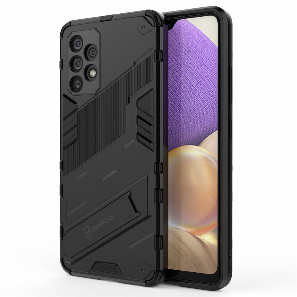 Kraftigt, Stødabsorberende Hybrid Cover i Hård PC og Blød TPU med Foldbar Støttefod til Samsung Galaxy A32 4G (EU Version)