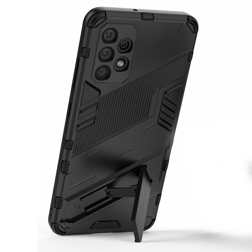 Kraftigt, Stødabsorberende Hybrid Cover i Hård PC og Blød TPU med Foldbar Støttefod til Samsung Galaxy A32 4G (EU Version)