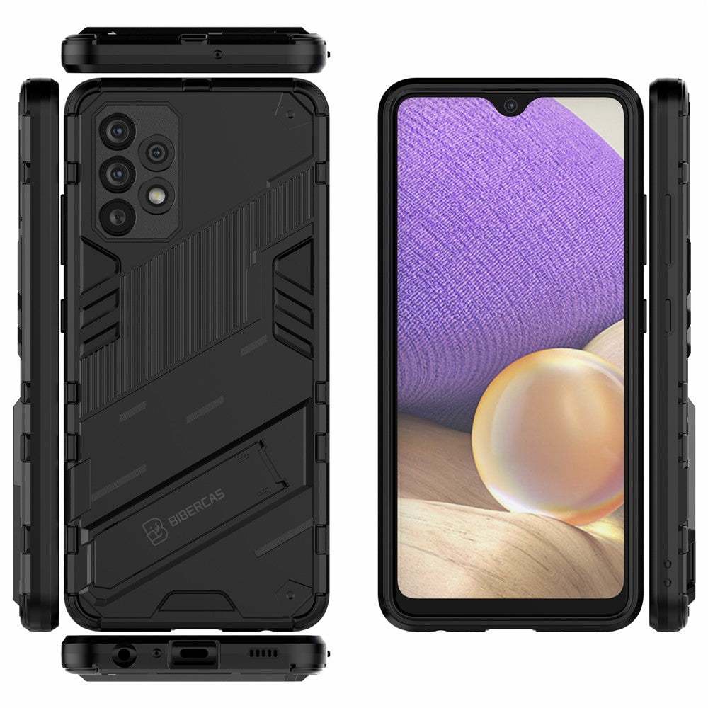 Kraftigt, Stødabsorberende Hybrid Cover i Hård PC og Blød TPU med Foldbar Støttefod til Samsung Galaxy A32 4G (EU Version)