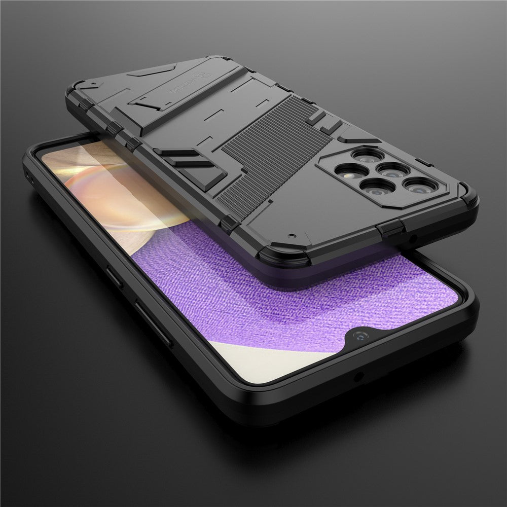 Kraftigt, Stødabsorberende Hybrid Cover i Hård PC og Blød TPU med Foldbar Støttefod til Samsung Galaxy A32 4G (EU Version)