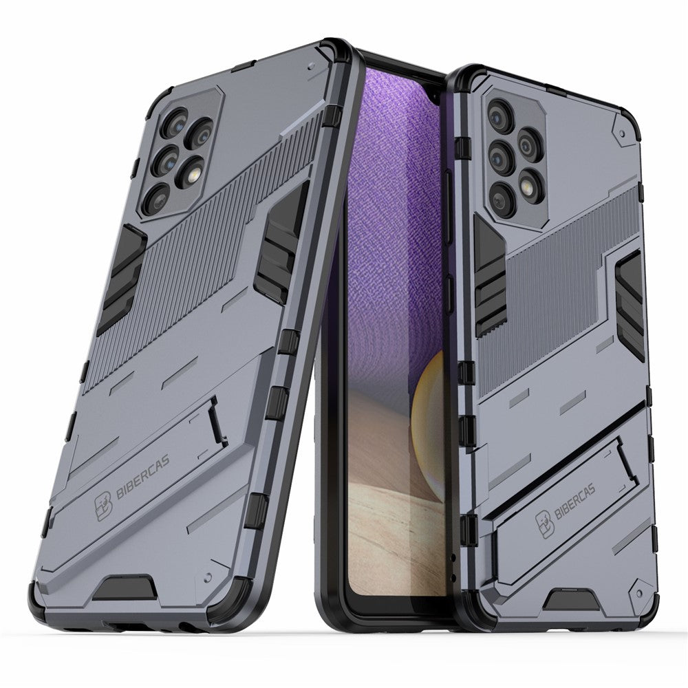 Kraftigt, Stødabsorberende Hybrid Cover i Hård PC og Blød TPU med Foldbar Støttefod til Samsung Galaxy A32 4G (EU Version)