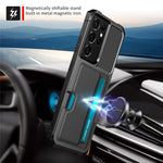 ZM02 Fallskyddande PU-läderbelagt TPU-hybridskal med korthållare och inbyggt magnetiskt ark för Samsung Galaxy S21 Ultra 5G