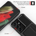 ZM02 Fallskyddande PU-läderbelagt TPU-hybridskal med korthållare och inbyggt magnetiskt ark för Samsung Galaxy S21 Ultra 5G