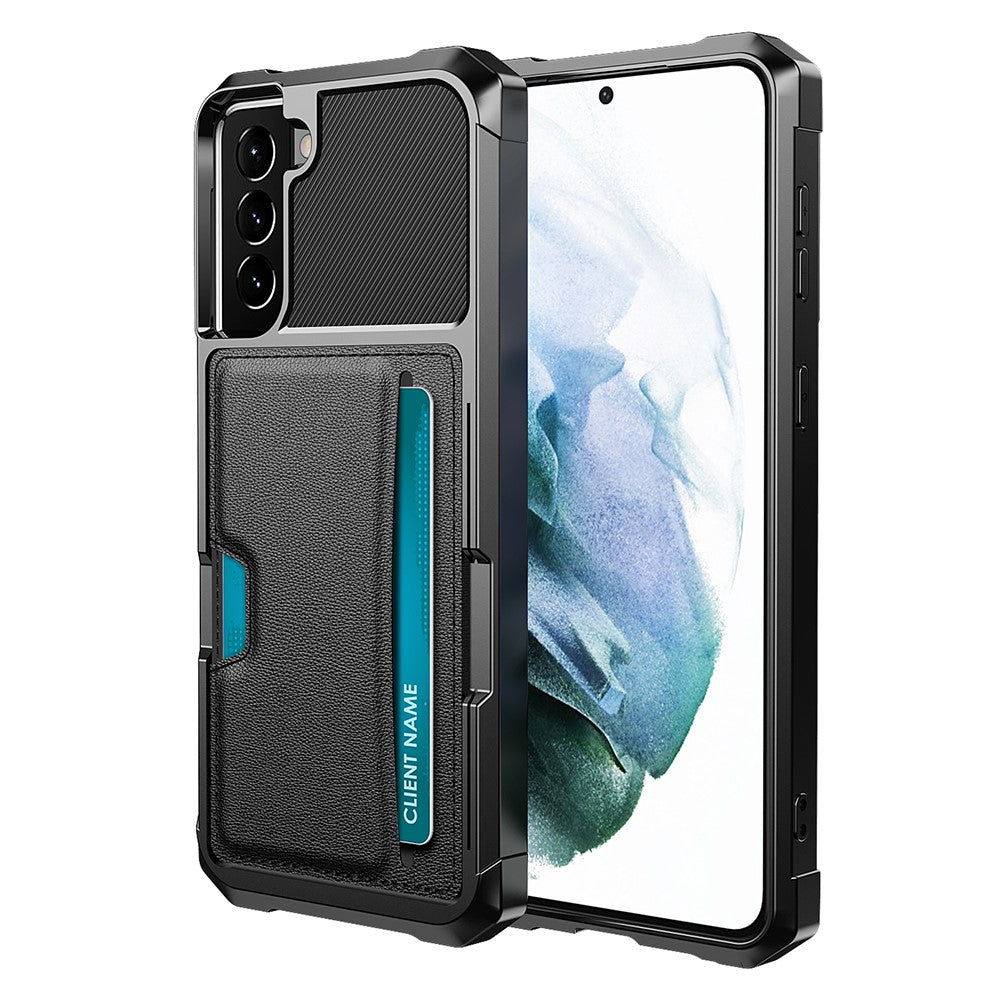 ZM02 Card Slot Design PU Leather Coated TPU Hybrid Case with Built-in Magnetic Sheet for Samsung Galaxy S21 5G/4G
