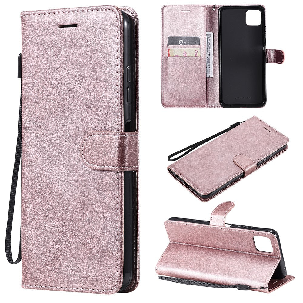 Til Samsung Galaxy A22 5G (EU Version) Etui Ensfarvet Læder Mobilcover Pung Stander med Rem