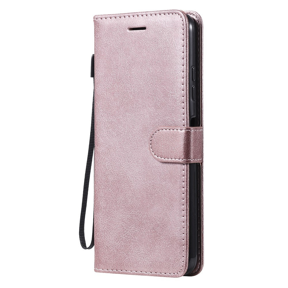 Til Samsung Galaxy A22 5G (EU Version) Etui Ensfarvet Læder Mobilcover Pung Stander med Rem