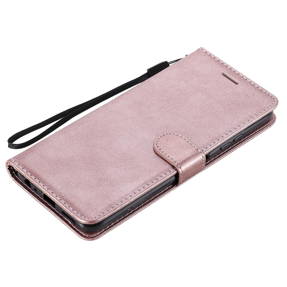 Til Samsung Galaxy A22 5G (EU Version) Etui Ensfarvet Læder Mobilcover Pung Stander med Rem