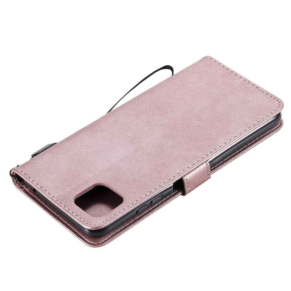 Til Samsung Galaxy A22 5G (EU Version) Etui Ensfarvet Læder Mobilcover Pung Stander med Rem