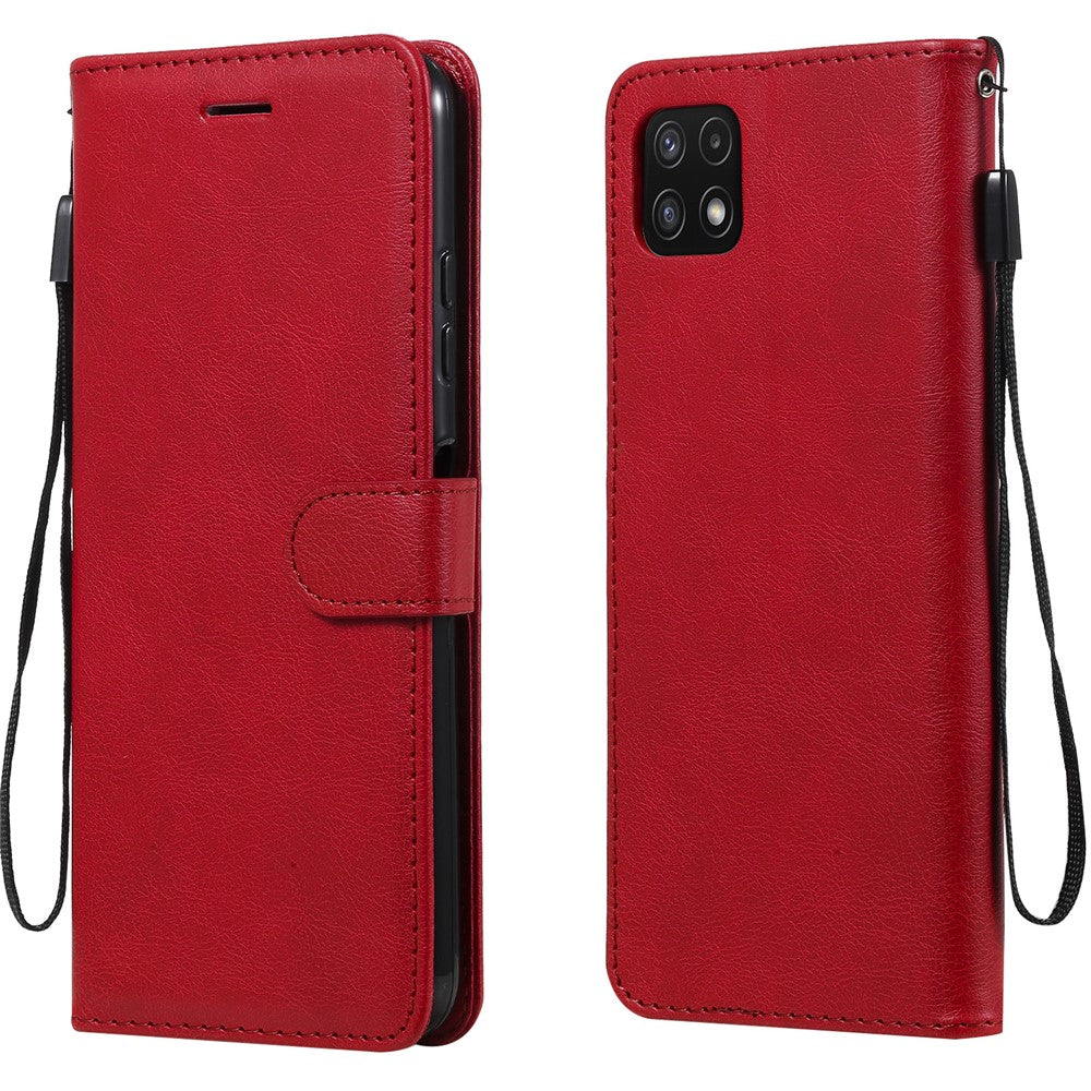 Til Samsung Galaxy A22 5G (EU Version) Etui Ensfarvet Læder Mobilcover Pung Stander med Rem