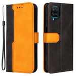 Tvåfärgad skarvningsdesign PU-läder plånboksfodral med handledsrem för Samsung Galaxy A12/M12/F12