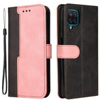 Tvåfärgad skarvningsdesign PU-läder plånboksfodral med handledsrem för Samsung Galaxy A12/M12/F12