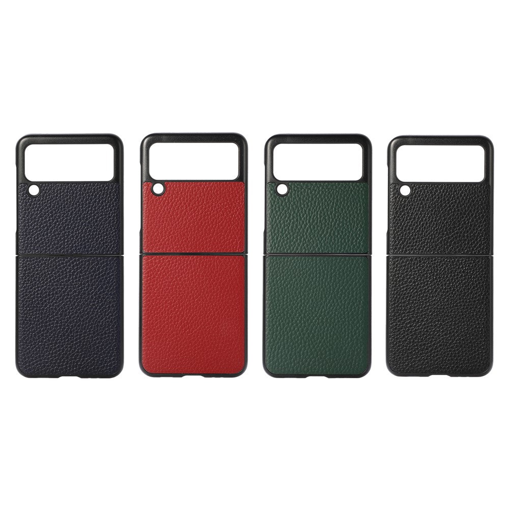 For Samsung Galaxy Z Flip 3 Litchi Skin Texture Genuine Leather Protective Ultra-Thin Anti-Slip Hard Back Cover