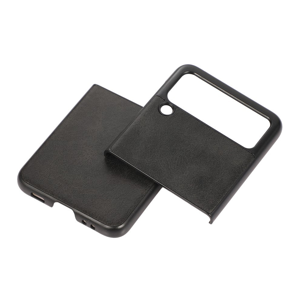 Lightweight Hybrid PU Leather Cowhide Grain Hard PC Anti-Scratch Shock-Proof Bumper Case for Samsung Galaxy Z Flip3 5G