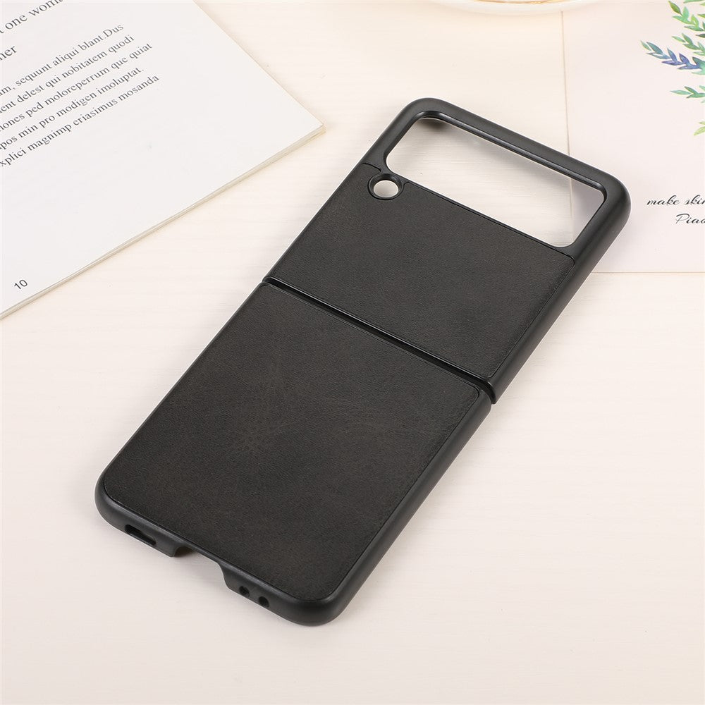 Lightweight Hybrid PU Leather Cowhide Grain Hard PC Anti-Scratch Shock-Proof Bumper Case for Samsung Galaxy Z Flip3 5G