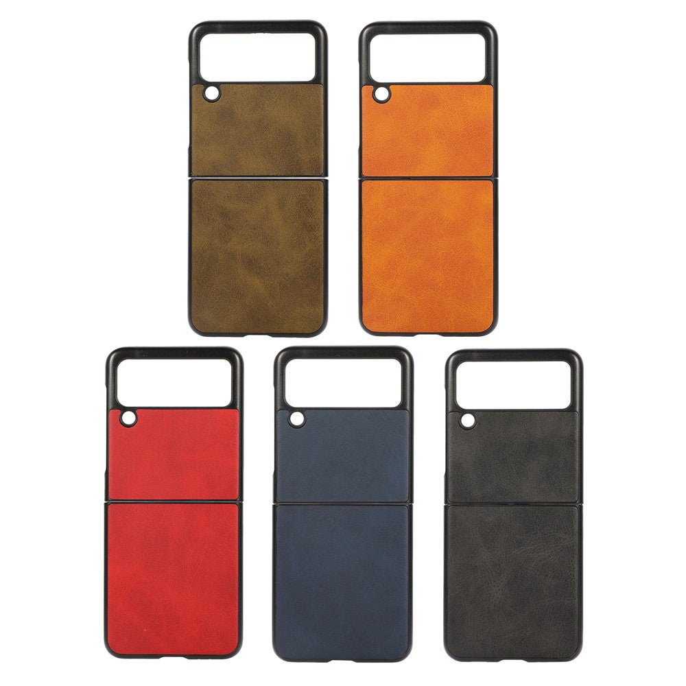 Lightweight Hybrid PU Leather Cowhide Grain Hard PC Anti-Scratch Shock-Proof Bumper Case for Samsung Galaxy Z Flip3 5G