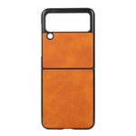 Lightweight Hybrid PU Leather Cowhide Grain Hard PC Anti-Scratch Shock-Proof Bumper Case for Samsung Galaxy Z Flip3 5G