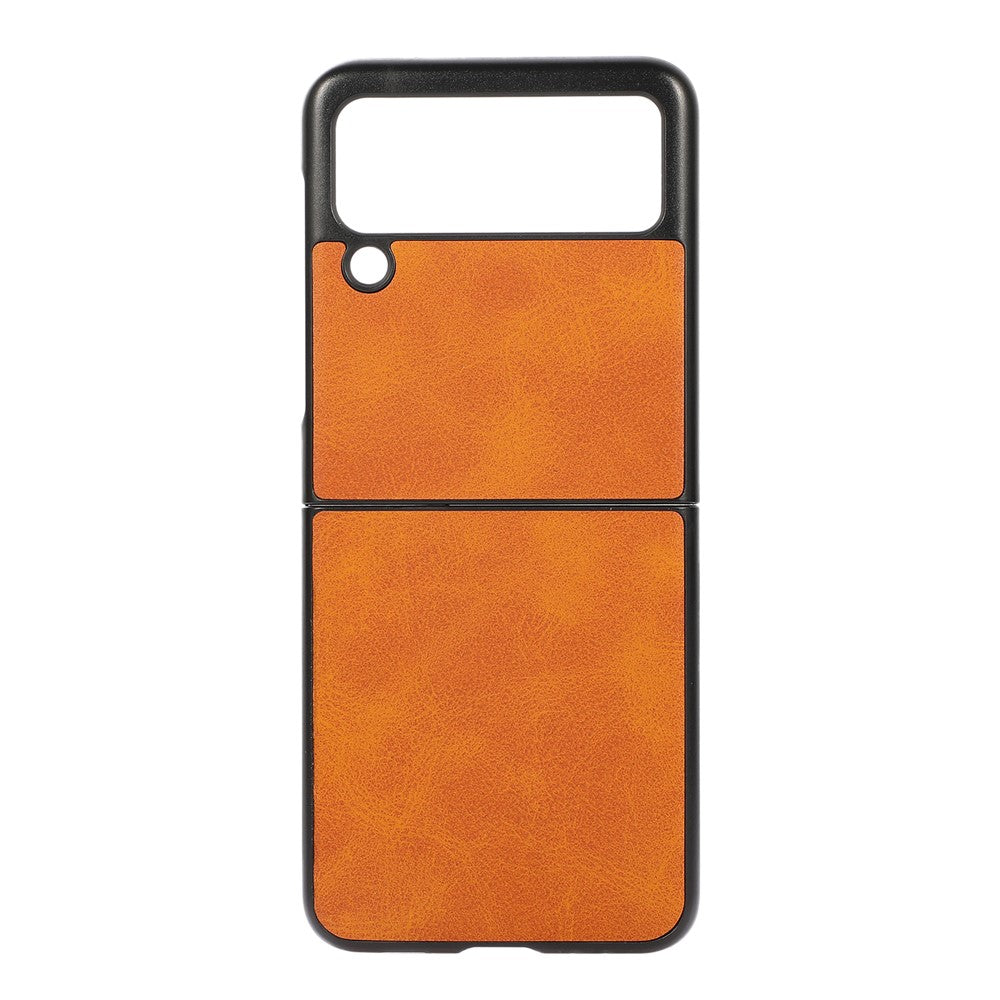 Lightweight Hybrid PU Leather Cowhide Grain Hard PC Anti-Scratch Shock-Proof Bumper Case for Samsung Galaxy Z Flip3 5G
