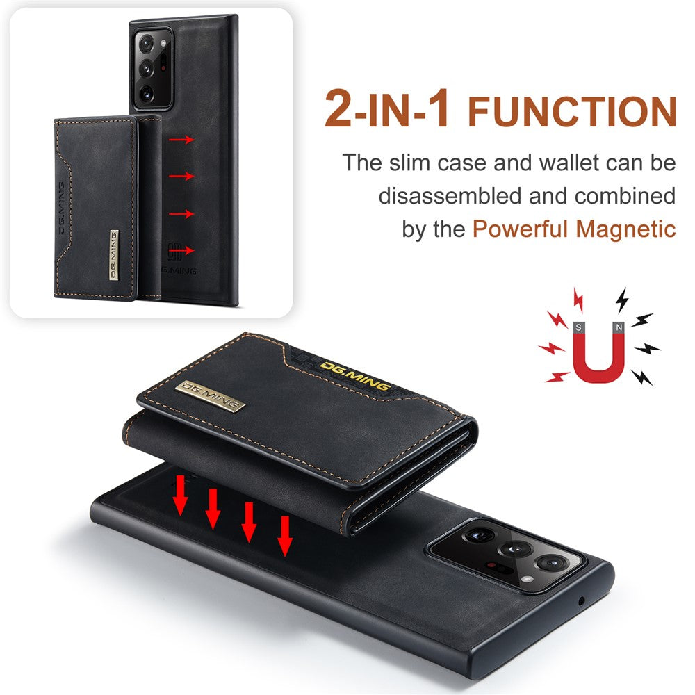 DG.MING M2-serien magnetisk trefoldet pung-stativ lædercover til Samsung Galaxy Note20 Ultra/Note20 Ultra 5G