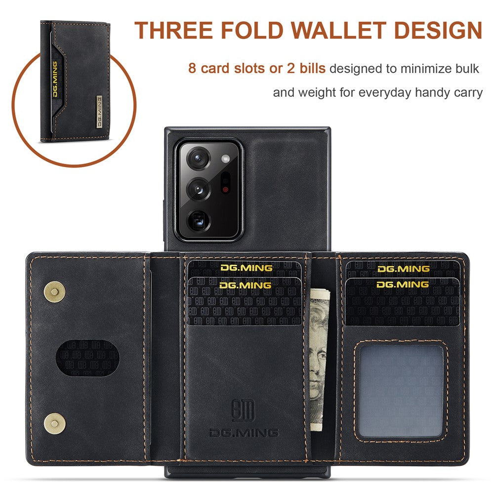 DG.MING M2-serien magnetisk trefoldet pung-stativ lædercover til Samsung Galaxy Note20 Ultra/Note20 Ultra 5G
