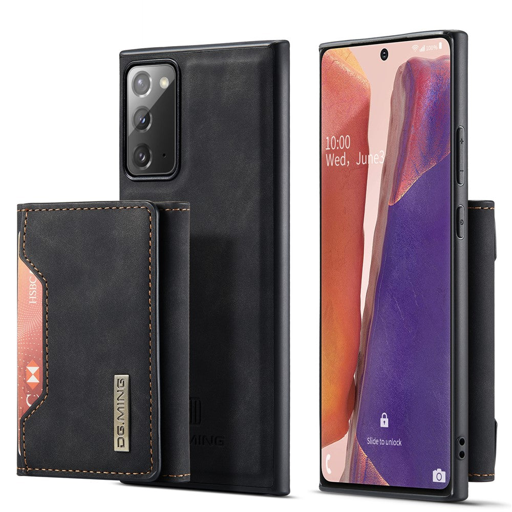 DG.MING M2-serien Trippelvikbart plånboksfodral i läder med magnetiskt stativ och design för Samsung Galaxy Note20 4G/5G