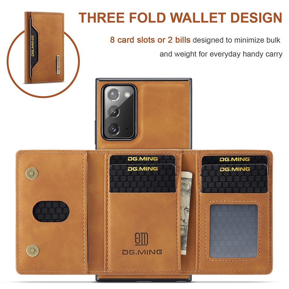 DG.MING M2 Series Tri-fold Wallet Magnetic Kickstand Design Leather Case for Samsung Galaxy Note20 4G/5G