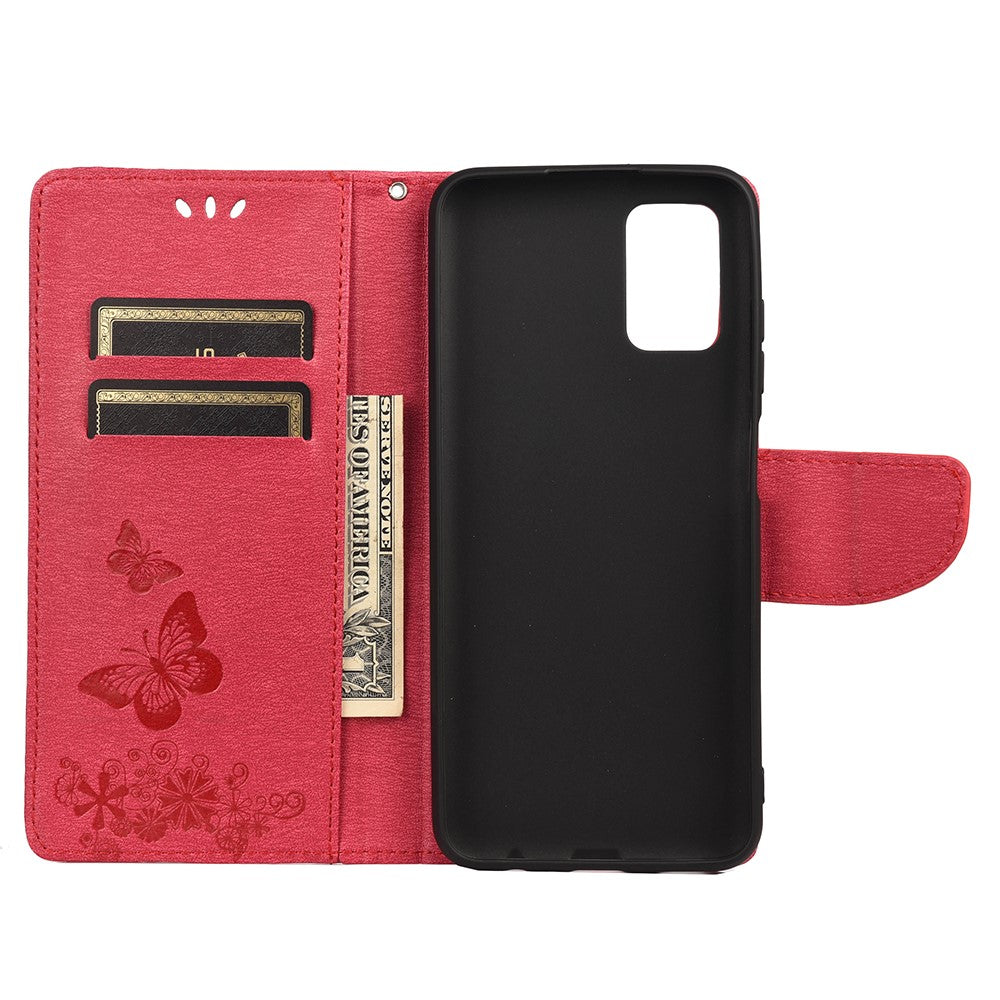 Imprint Butterfly Flower Leather Wallet Case with Stand for Samsung Galaxy A03s (166.5mm)