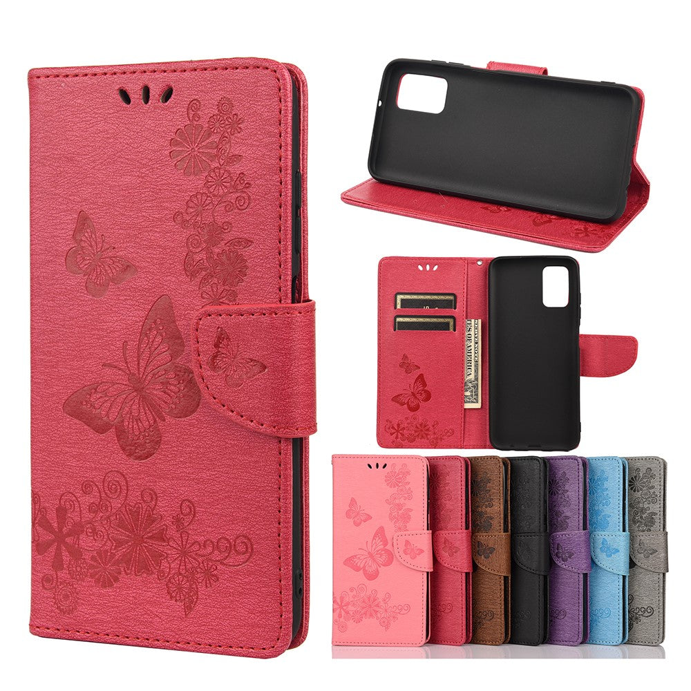 Imprint Butterfly Flower Leather Wallet Case with Stand for Samsung Galaxy A03s (166.5mm)