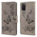 Imprint Butterfly Flower Leather Wallet Case with Stand for Samsung Galaxy A03s (166.5mm)