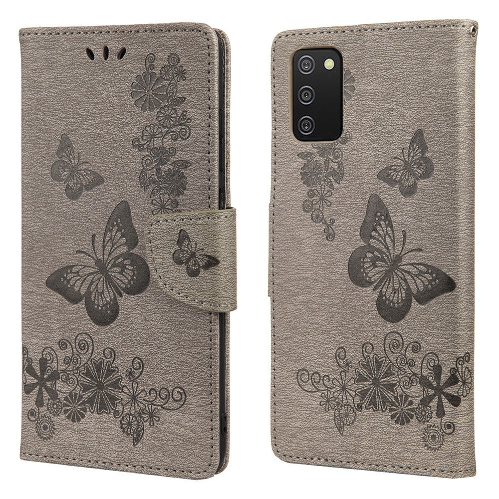 Imprint Butterfly Flower Leather Wallet Case with Stand for Samsung Galaxy A03s (166.5mm)