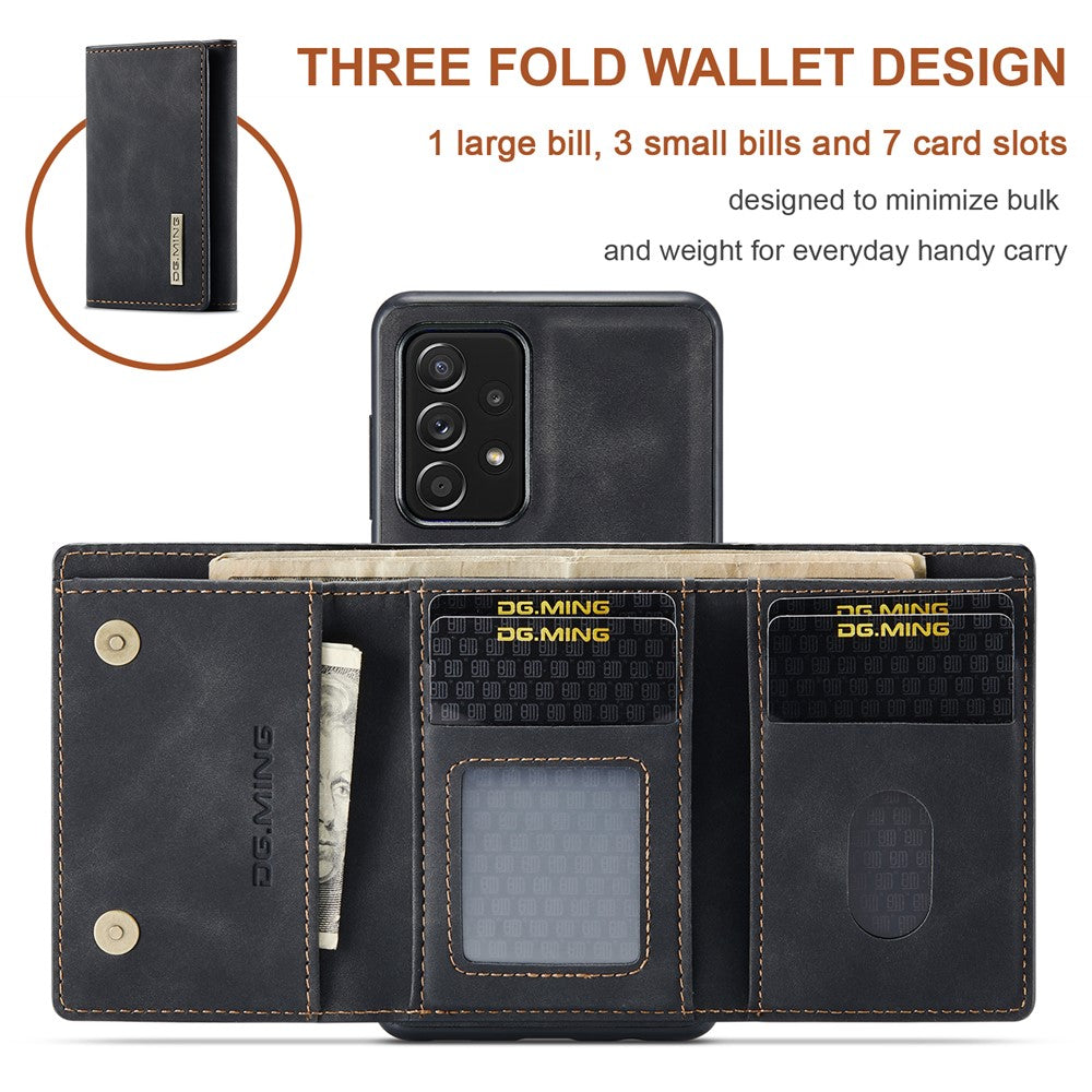 DG.MING M1 Series Anti-fall Kickstand Design Phone Case with Detachable Magnetic Wallet for Samsung Galaxy A52 4G/5G / A52s 5G