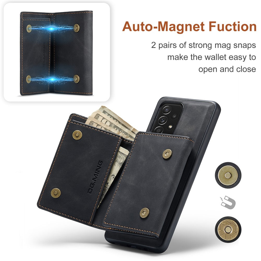 DG.MING M1 Series Anti-fall Kickstand Design Phone Case with Detachable Magnetic Wallet for Samsung Galaxy A52 4G/5G / A52s 5G