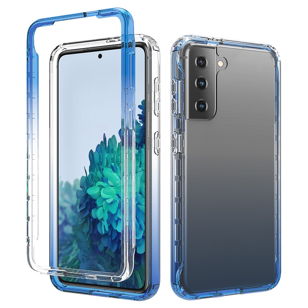 Avtagbart 2-i-1 Transparent Gradient Color Clear TPU + PC Skal för Samsung Galaxy S21 5G/4G