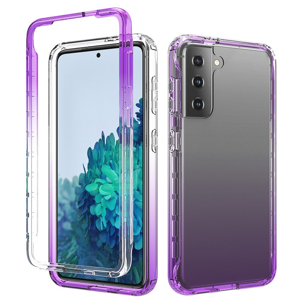 Avtagbart 2-i-1 Transparent Gradient Color Clear TPU + PC Skal för Samsung Galaxy S21 5G/4G