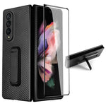 For Samsung Galaxy Z Fold3 5G Anti-Scratch Reinforced Corner Phone Case PU Leather + PC Hybrid Defender Protective Shockproof Cover with Tempered Glass Screen Protector