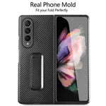 For Samsung Galaxy Z Fold3 5G Anti-Scratch Reinforced Corner Phone Case PU Leather + PC Hybrid Defender Protective Shockproof Cover with Tempered Glass Screen Protector