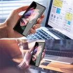 For Samsung Galaxy Z Fold3 5G Anti-Scratch Reinforced Corner Phone Case PU Leather + PC Hybrid Defender Protective Shockproof Cover with Tempered Glass Screen Protector