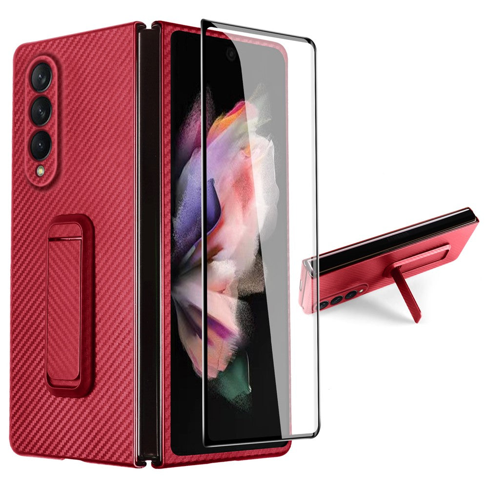 For Samsung Galaxy Z Fold3 5G Anti-Scratch Reinforced Corner Phone Case PU Leather + PC Hybrid Defender Protective Shockproof Cover with Tempered Glass Screen Protector