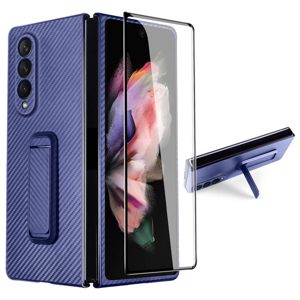 For Samsung Galaxy Z Fold3 5G Anti-Scratch Reinforced Corner Phone Case PU Leather + PC Hybrid Defender Protective Shockproof Cover with Tempered Glass Screen Protector
