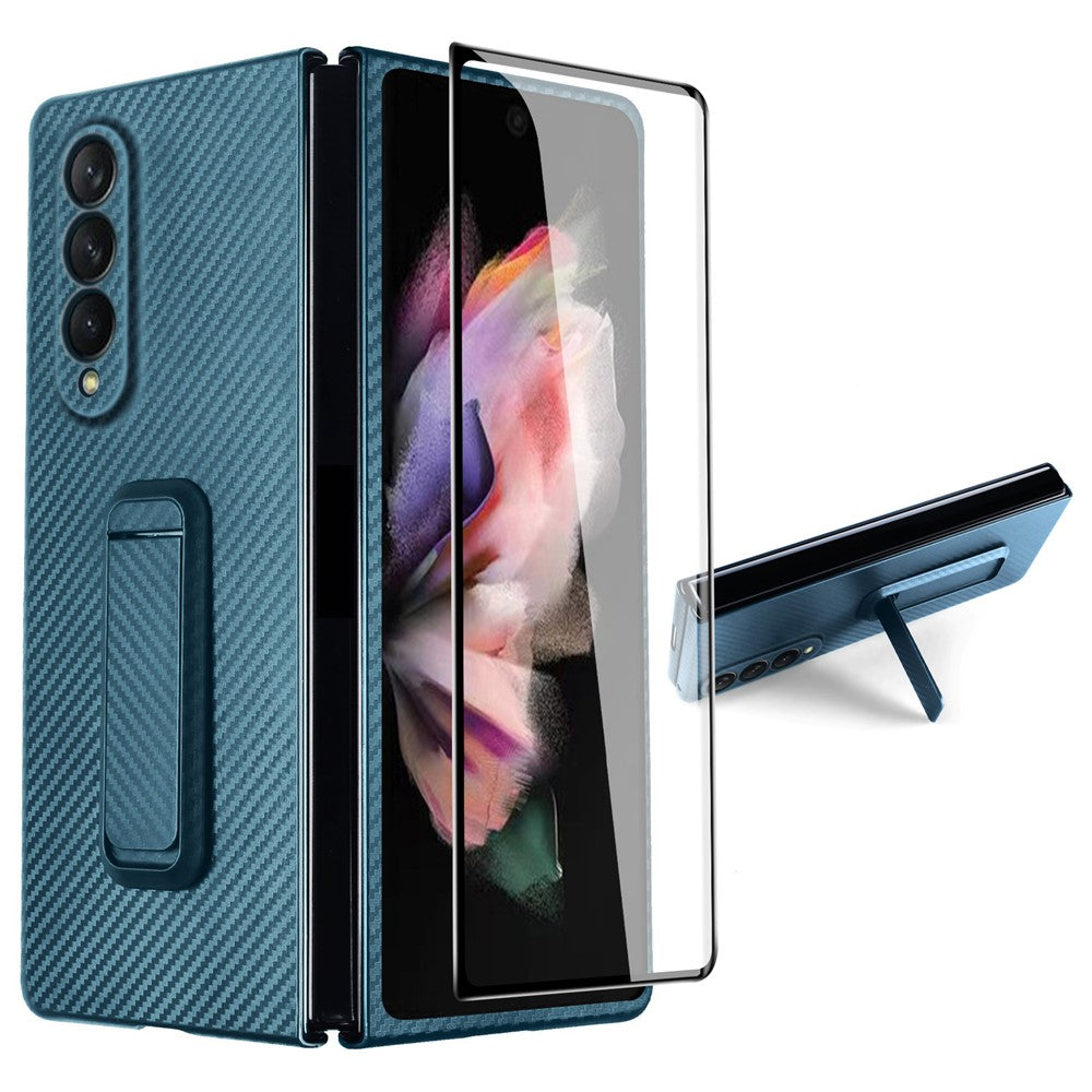 For Samsung Galaxy Z Fold3 5G Anti-Scratch Reinforced Corner Phone Case PU Leather + PC Hybrid Defender Protective Shockproof Cover with Tempered Glass Screen Protector