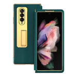 Leather Coated PC with Electroplating Frame Folding Phone Case Cover with Kickstand for Samsung Galaxy Z Fold3 5G