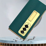 Leather Coated PC with Electroplating Frame Folding Phone Case Cover with Kickstand for Samsung Galaxy Z Fold3 5G