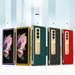 Leather Coated PC with Electroplating Frame Folding Phone Case Cover with Kickstand for Samsung Galaxy Z Fold3 5G